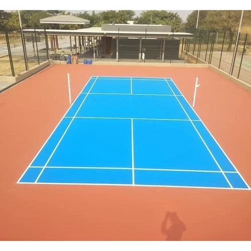 Xây chung mặt sân cầu lông - pickleball cao cấp 9 lớp sơn có 10% Hạt Cao Su DecoTurf USA trên nền nhựa
